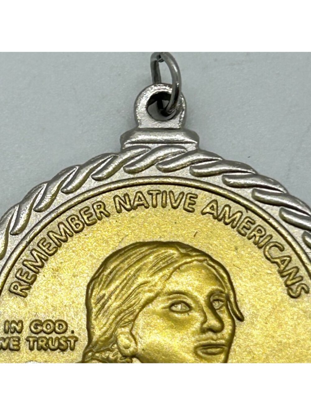Native American Sacagawea Code Talker Coin Pendant Necklace Gold Tone Silvertone - Picture 5 of 15